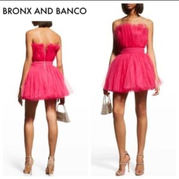 New! Bronx And Banco Anna Tulle Mini Dress Pink 45618 - Picture 3 of 12